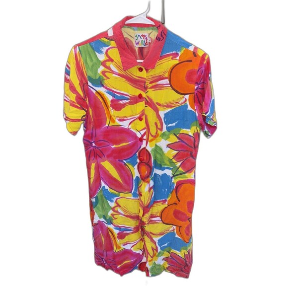 Jams World Vintage Dress Hawaii Button Down Pockets Short Sleeve Floral Print L - Picture 2 of 9